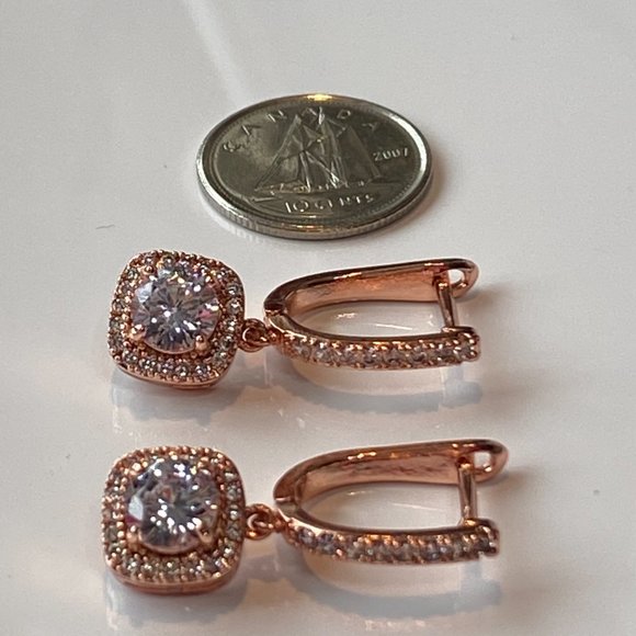 Rose Gold Cubic Zirconia Square Drop Earrings - Picture 10 of 10